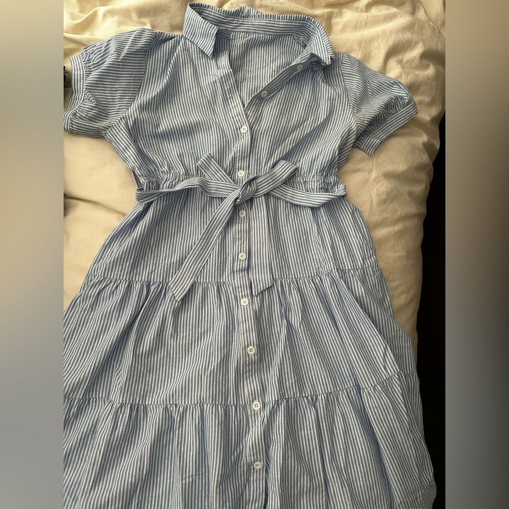Amazon Light Blue Striped Midi Dress